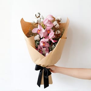 Cymbidium Orchid with Cotton Flower - Brie